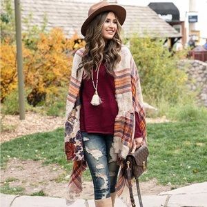 Harvest Floral Reversible Pocket Poncho - Grace & Lace.